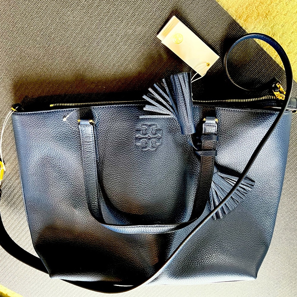 Tory Burch pebbled leather navy Thea tote bag - new with tags!
